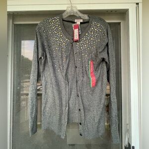 NWT Merona grey button cardigan with gold and silver jewels